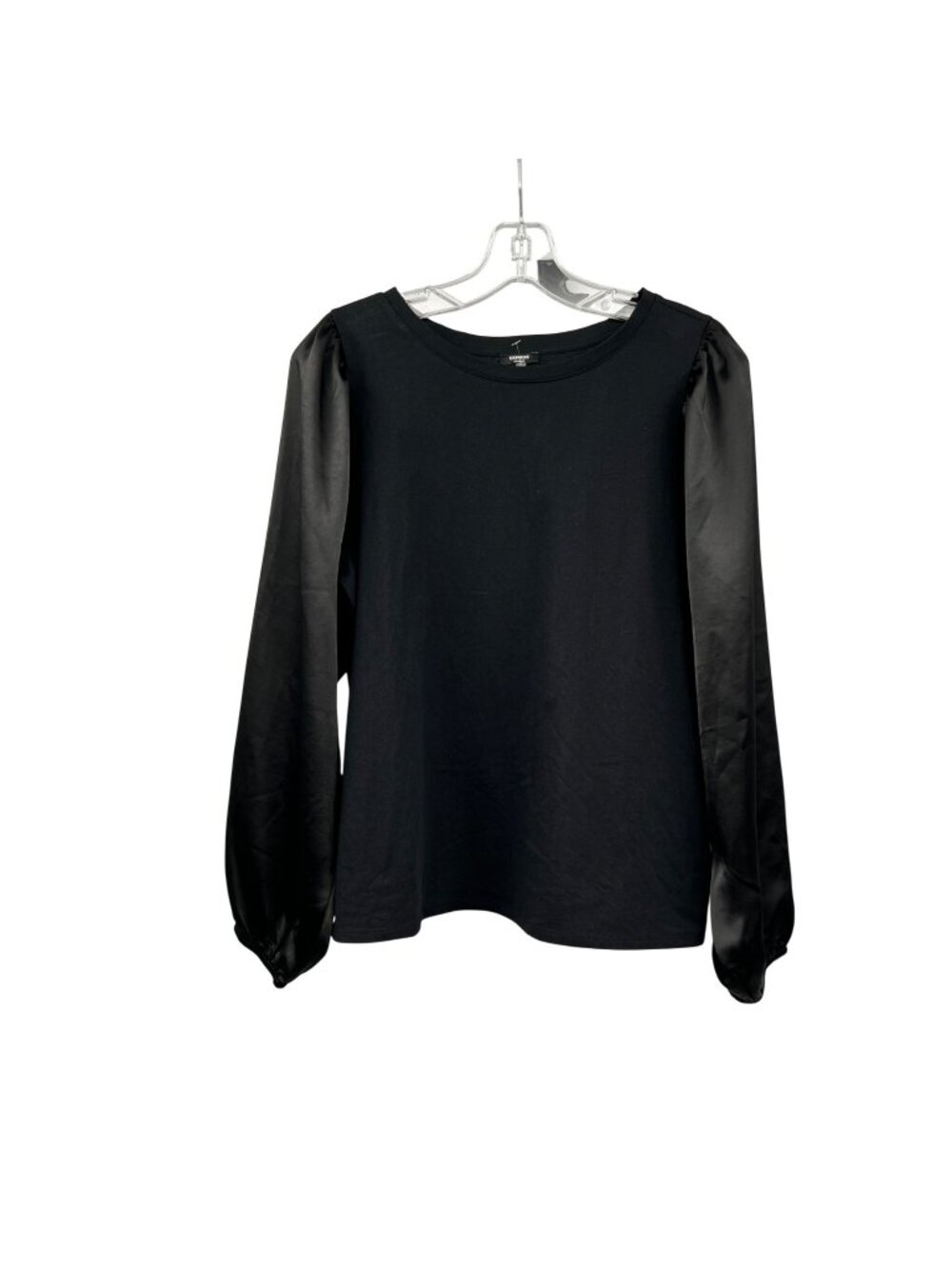 Express Womens Top Mixed Media Long Bishop Sleeve Black Size Medium